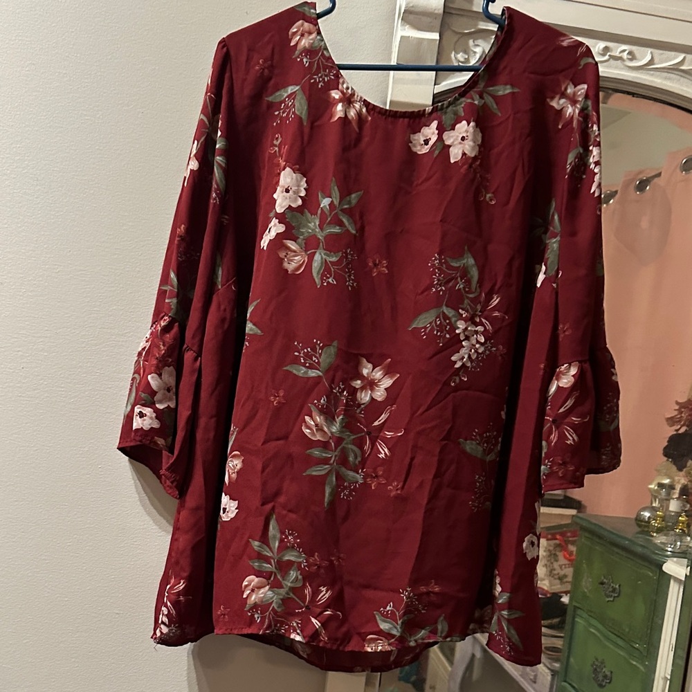 Chic Floral Maroon Blouse Top